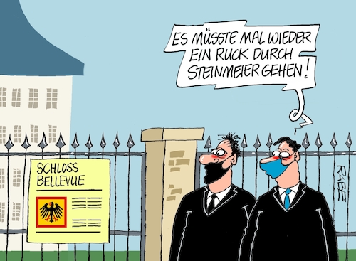 Cartoon: Roman Herzogs Ruckrede (medium) by RABE tagged steinmeier,frank,walter,bundespräsident,spd,schloß,bellevue,wiederwahl,tagescartoon,rabe,karikatur,farbcartoon,pressezeichnung,amtszeit,ruck,roman,herzog,steinmeier,frank,walter,bundespräsident,spd,schloß,bellevue,wiederwahl,tagescartoon,rabe,karikatur,farbcartoon,pressezeichnung,amtszeit,ruck,roman,herzog