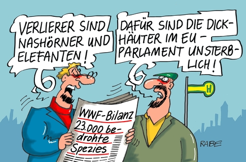 Cartoon: Rote Liste (medium) by RABE tagged wwf,artenschutz,spezies,tierarten,elefanten,nashörner,dickheuter,umweltschutz,tierschutz,rabe,ralf,böhme,cartoon,karikatur,pressezeichnung,farbcartoon,tagescartoon,eu,europa,europaparlament,krise,flüchtlinge,griechenland,grenzen,einigkeit,wwf,artenschutz,spezies,tierarten,elefanten,nashörner,dickheuter,umweltschutz,tierschutz,rabe,ralf,böhme,cartoon,karikatur,pressezeichnung,farbcartoon,tagescartoon,eu,europa,europaparlament,krise,flüchtlinge,griechenland,grenzen,einigkeit