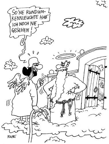 Cartoon: Rundumkennleuchte (medium) by RABE tagged kennleuchte,leuchte,rundumkennleuchte,rundumleuchte,blaulicht,feuerwehr,löschzug,brandmeister,oberbrandmeister,feuerwehrhelm,schlauch,wasser,rettungseinsatz,notruf,himmel,wolken,petrus,himmelstor,himmelspforte,heiligenschein,engel,engelsflügel,unfall,kennleuchte,leuchte,rundumkennleuchte,rundumleuchte,blaulicht,feuerwehr,löschzug,brandmeister