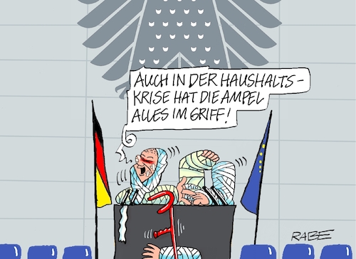 Cartoon: Schlagabtausch (medium) by RABE tagged ampelregierung,scholz,spd,grüne,fdp,lindner,kinder,kindergrundsicherung,rabe,ralf,böhme,cartoon,karikatur,pressezeichnung,farbcartoon,tagescartoon,hausmeister,ohren,zähne,schlagabtausch,regierungserklärung,bundestag,bundesadler,hand,fuß,kopf,krücke,mullbinde,verband,einzelteile,arme,beine,ampelregierung,scholz,spd,grüne,fdp,lindner,kinder,kindergrundsicherung,rabe,ralf,böhme,cartoon,karikatur,pressezeichnung,farbcartoon,tagescartoon,hausmeister,ohren,zähne,schlagabtausch,regierungserklärung,bundestag,bundesadler,hand,fuß,kopf,krücke,mullbinde,verband,einzelteile,arme,beine