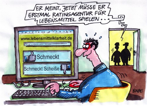 Cartoon: Schmeckt Scheiße (medium) by RABE tagged lebensmittel,lebensmittelklarheit,lebensmittelportal,portal,internet,lebensmittelindustrie,nahrungsmittel,nahrungsmittelüberwachung,verbraucher,verbraucherschutz,verbraucherschutzministerin,aigner,csu,bundesregierung,rating,ratingagentur,bewertung,bewertungsportal,kunde,käufer,verpackung,supermarkt,inhaltsangabe,inhaltsstoffe,aufklärung,verbraucherzentrale,mogelei,industriebosse,nahrungsmittelindustrie,nahrungsmittelwirtschaft,irreführung,eu,euro,krise,täuschung,hersteller,branche,lebensmittelbranche,produkte,netz,rechner,pc,bildschirm,surfen,maus,tastatur,geschmack,geschmacksknospen,gesundheit,scheiße,lebensmittel,lebensmittelklarheit,lebensmittelportal,portal,internet,lebensmittelindustrie,nahrungsmittel