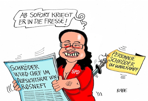 Cartoon: Schröderfresse (medium) by RABE tagged nahles,spd,fraktionsvorsitzfraktionschefin,opposition,rabe,ralf,böhmr,cartoon,karikatur,pressezeichnung,farbcartoon,tagescartoon,schröder,fresse,altkanzler,rosneft,gaskonzern,sanktionen,putin,demokrat,russland,aufsichtsrat,aufsichtsratsposten,nahles,spd,fraktionsvorsitzfraktionschefin,opposition,rabe,ralf,böhmr,cartoon,karikatur,pressezeichnung,farbcartoon,tagescartoon,schröder,fresse,altkanzler,rosneft,gaskonzern,sanktionen,putin,demokrat,russland,aufsichtsrat,aufsichtsratsposten