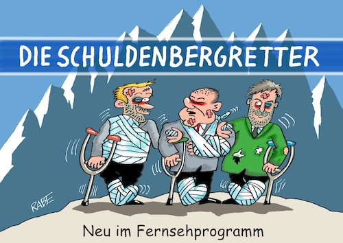 Cartoon: Schuldenberge (medium) by RABE tagged ampelregierung,scholz,spd,grüne,fdp,lindner,kinder,kindergrundsicherung,rabe,ralf,böhme,cartoon,karikatur,pressezeichnung,farbcartoon,tagescartoon,hausmeister,ohren,zähne,schulden,schuldenberge,milliardenloch,haushaltsloch,schuldenbremse,berge,alpen,bergwacht,bergretter,zdf,serie,abendprogramm,tv,fernsehprogramm,ampelregierung,scholz,spd,grüne,fdp,lindner,kinder,kindergrundsicherung,rabe,ralf,böhme,cartoon,karikatur,pressezeichnung,farbcartoon,tagescartoon,hausmeister,ohren,zähne,schulden,schuldenberge,milliardenloch,haushaltsloch,schuldenbremse,berge,alpen,bergwacht,bergretter,zdf,serie,abendprogramm,tv,fernsehprogramm