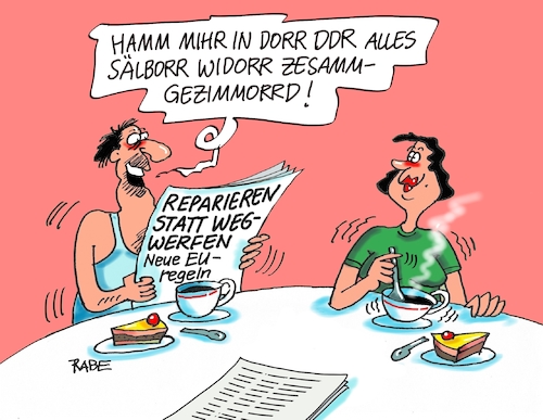 Cartoon: Selbst Reparieren (medium) by RABE tagged klimawandel,umwelt,umweltministerin,schulze,sp,klimapreis,heizung,auto,rabe,ralf,böhme,cartoon,karikatur,pressezeichnung,farbcartoon,tagescartoon,brücke,bettler,verkehr,klimaprämie,friday,for,future,reparatur,haushaltsgeräte,eu,regelung,beschluss,klimafreundlich,selber,ddr,klimawandel,umwelt,umweltministerin,schulze,sp,klimapreis,heizung,auto,rabe,ralf,böhme,cartoon,karikatur,pressezeichnung,farbcartoon,tagescartoon,brücke,bettler,verkehr,klimaprämie,friday,for,future,reparatur,haushaltsgeräte,eu,regelung,beschluss,klimafreundlich,selber,ddr