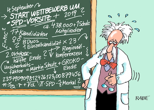 Cartoon: Start um SPD Vorsitz (medium) by RABE tagged landtagswahlen,wahlergebnisse,sachsen,brandenburg,groko,spd,cdu,rabe,ralf,böhme,cartoon,karikatur,pressezeichnung,farbcartoon,tagescartoon,arzt,doktor,csu,afd,verluste,rechte,populismus,doppelspitze,parteivorsitz,scholz,regionalkonferenzen,albert,einstein,relativitätstheorie,landtagswahlen,wahlergebnisse,sachsen,brandenburg,groko,spd,cdu,rabe,ralf,böhme,cartoon,karikatur,pressezeichnung,farbcartoon,tagescartoon,arzt,doktor,csu,afd,verluste,rechte,populismus,doppelspitze,parteivorsitz,scholz,regionalkonferenzen,albert,einstein,relativitätstheorie