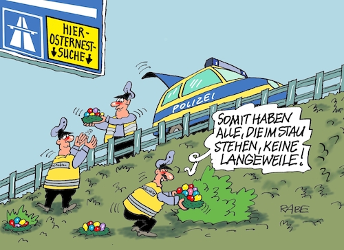 Cartoon: Staulangeweile (medium) by RABE tagged merz,kanzler,koalition,union,spd,klingbeil,cartoon,karikatur,pressezeichnung,farbcartoon,tagescartoon,db,bahn,frühling,frühjahr,frühjahrsputz,ice,zug,blumenkasten,blumenkästen,ostern,osternest,eiersuche,stau,autobahn,staugefahr,polizei,langeweile,merz,kanzler,koalition,union,spd,klingbeil,cartoon,karikatur,pressezeichnung,farbcartoon,tagescartoon,db,bahn,frühling,frühjahr,frühjahrsputz,ice,zug,blumenkasten,blumenkästen,ostern,osternest,eiersuche,stau,autobahn,staugefahr,polizei,langeweile