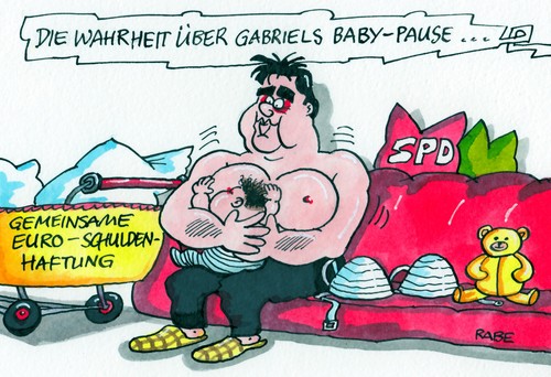 Cartoon: Stillender Gabriel (medium) by RABE tagged sigmar,gabriel,spd,babypause,euro,schuldenhaftung,gemeinsame,euroschuldenhaftung,grüne,bundesregierung,europolitik,unterstützung,eurostaaten,griechenland,ezb,kredit,kreditvergabe,schuldenlast,finanzchefs,eurozone,stillen,stillbh,bh,brust,amme,kinderwagen,muttermilch,sägen,säugling,couch,kissen,sozialdemokraten,steinbrück,schuldenerlass,fiskalpakt,eurobonds,rettungsschirm,athen,spanien,italien,brüssel,frankfurt,banker,spekulanten