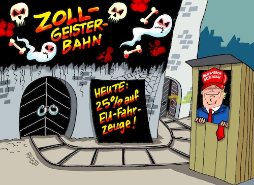 Cartoon: Strafzölle (medium) by RABE tagged trump,präsident,usa,donald,einmarsch,erstürmung,cartoon,karikatur,pressezeichnung,rabe,ralf,böhme,farbcartoon,tagescartoon,venezuela,südamerika,maduro,regimewechsel,weltordnung,kongress,völkerrecht,strafe,strafzoll,strafzölle,eu,europa,fahrzeuge,pkw,gespensterbahn,geisterbahn,trump,präsident,usa,donald,einmarsch,erstürmung,cartoon,karikatur,pressezeichnung,rabe,ralf,böhme,farbcartoon,tagescartoon,venezuela,südamerika,maduro,regimewechsel,weltordnung,kongress,völkerrecht,strafe,strafzoll,strafzölle,eu,europa,fahrzeuge,pkw,gespensterbahn,geisterbahn