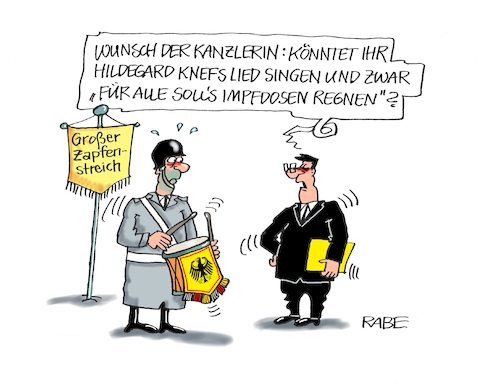 Cartoon: Streichzart (medium) by RABE tagged corona,bundländerkonferenz,merkel,kanzleramt,lockerungen,stufenplan,öffnungen,lockdown,shutdown,baumärkte,impfdosen,rki,fallzahlen,inzidenzwert,spahn,impfzentren,impfreihenfolge,notbremse,bundeswehr,verabschiedung,zapfenstreich,kanzlerin,hildegard,knef,bundeswehrkapelle,trommler,gesang,rote,rosen,regen,corona,bundländerkonferenz,merkel,kanzleramt,lockerungen,stufenplan,öffnungen,lockdown,shutdown,baumärkte,impfdosen,rki,fallzahlen,inzidenzwert,spahn,impfzentren,impfreihenfolge,notbremse,bundeswehr,verabschiedung,zapfenstreich,kanzlerin,hildegard,knef,bundeswehrkapelle,trommler,gesang,rote,rosen,regen