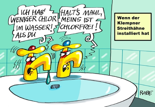 Cartoon: Streithähne (medium) by RABE tagged klempner,installateur,bad,waschbecken,wasserhahn,naßstrecke,wasser,wäsche,rabe,ralf,böhme,cartoon,karikatur,pressezeichnung,farbcartoon,tagescartoon,hahn,hähne,streit,streithähne,kampfhahn,klempner,installateur,bad,waschbecken,wasserhahn,naßstrecke,wasser,wäsche,rabe,ralf,böhme,cartoon,karikatur,pressezeichnung,farbcartoon,tagescartoon,hahn,hähne,streit,streithähne,kampfhahn