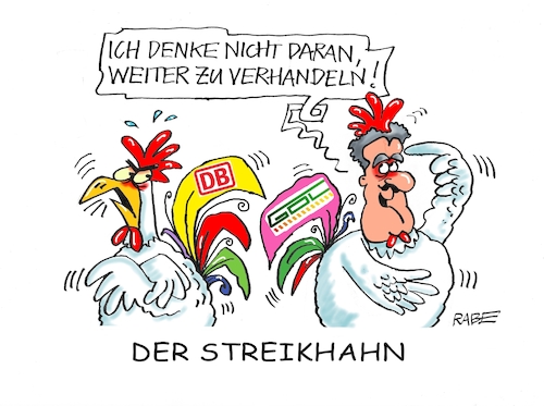 Cartoon: Streithahn Weselsky (medium) by RABE tagged bahn,db,bahnkunden,fahrpreis,fahrpreiserhöhung,rabe,ralf,böhme,cartoon,karikatur,pressezeichnung,farbcartoon,tagescartoon,schnellzug,bahnticket,schlusslicht,passagiere,bahnreisende,puffer,bahnstreik,streik,gdl,lokführer,weselsky,hahn,hähne,hahnenkamm,bahn,db,bahnkunden,fahrpreis,fahrpreiserhöhung,rabe,ralf,böhme,cartoon,karikatur,pressezeichnung,farbcartoon,tagescartoon,schnellzug,bahnticket,schlusslicht,passagiere,bahnreisende,puffer,bahnstreik,streik,gdl,lokführer,weselsky,hahn,hähne,hahnenkamm