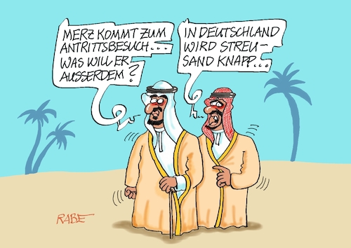 Cartoon: Streusand (medium) by RABE tagged merz,kanzler,koalition,union,spd,klingbeil,cartoon,karikatur,pressezeichnung,farbcartoon,tagescartoon,bürokratie,verwaltung,beamte,modernisierung,monster,drachen,schwert,holzschwert,nägel,säge,scheichs,golfstaaten,antrittsbesuch,sand,streusand,knappheit,winter,glätte,merz,kanzler,koalition,union,spd,klingbeil,cartoon,karikatur,pressezeichnung,farbcartoon,tagescartoon,bürokratie,verwaltung,beamte,modernisierung,monster,drachen,schwert,holzschwert,nägel,säge,scheichs,golfstaaten,antrittsbesuch,sand,streusand,knappheit,winter,glätte