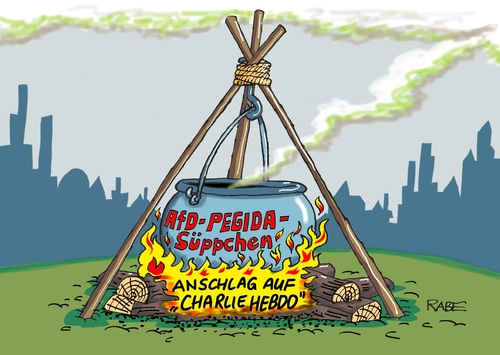 Cartoon: Süppchen (medium) by RABE tagged pegida,afd,attentat,charlei,hebdo,islamisten,terroristen,paris,journaliszen,satire,satiremagazin,spezialeinheit,karikaturisten,rabe,ralf,böhme,cartoon,karikatur,pressezeichnung,farbcartoon,tagescartoon,lagerfeuer,holz,kessel,kochtopf,suppe,süppchen,pegida,afd,attentat,charlei,hebdo,islamisten,terroristen,paris,journaliszen,satire,satiremagazin,spezialeinheit,karikaturisten,rabe,ralf,böhme,cartoon,karikatur,pressezeichnung,farbcartoon,tagescartoon,lagerfeuer,holz,kessel,kochtopf,suppe,süppchen