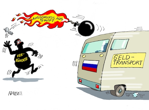 Cartoon: Swiftbombe (medium) by RABE tagged usa,biden,telefonat,putin,moskau,kreml,kremlchef,rabe,ralf,böhme,cartoon,karikatur,pressezeichnung,farbcartoon,tagescartoon,ukraine,ukrainekrise,nato,telefonleitung,gipfel,ukrainegipfel,macron,scholz,selenski,lawrow,swift,zahlung,banken,geld,rubel,bombe,granate,flamme,asuschluss,zahlungssystem,verbündete,sanktionen,sanktionswaffe,krieg,geldtransport,usa,biden,telefonat,putin,moskau,kreml,kremlchef,rabe,ralf,böhme,cartoon,karikatur,pressezeichnung,farbcartoon,tagescartoon,ukraine,ukrainekrise,nato,telefonleitung,gipfel,ukrainegipfel,macron,scholz,selenski,lawrow,swift,zahlung,banken,geld,rubel,bombe,granate,flamme,asuschluss,zahlungssystem,verbündete,sanktionen,sanktionswaffe,krieg,geldtransport