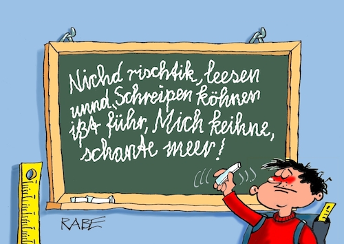 Cartoon: Tafelspitz (medium) by RABE tagged bildung,bildungsministerium,bildungsniveau,lehrer,schüler,schulklassen,deutsch,lesen,leseschwäche,viertklässler,rabe,ralf,böhme,cartoon,karikatur,pressezeichnung,farbcartoon,tagescartoon,schultafel,kreide,diktat,schande,iglu,schreibschrift,bildung,bildungsministerium,bildungsniveau,lehrer,schüler,schulklassen,deutsch,lesen,leseschwäche,viertklässler,rabe,ralf,böhme,cartoon,karikatur,pressezeichnung,farbcartoon,tagescartoon,schultafel,kreide,diktat,schande,iglu,schreibschrift