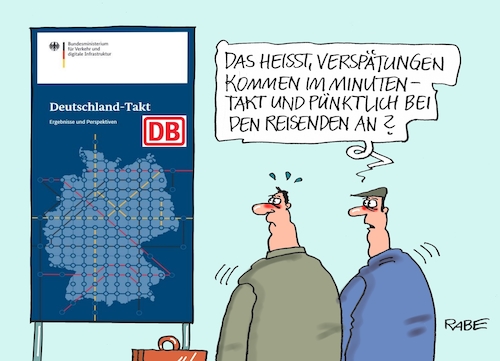 Cartoon: Taktgefühl (medium) by RABE tagged db,deutsche,bahn,schiene,modernisierung,verkehrsminister,scheuer,csu,bund,rabe,ralf,böhme,cartoon,karikatur,pressezeichnung,farbcartoon,tagescartoon,michel,fahrpreise,zug,fahrpreiserhöhung,minute,takt,minutentakt,verspätungen,pünktlichkeit,bundesregierung,programm,reisende,db,deutsche,bahn,schiene,modernisierung,verkehrsminister,scheuer,csu,bund,rabe,ralf,böhme,cartoon,karikatur,pressezeichnung,farbcartoon,tagescartoon,michel,fahrpreise,zug,fahrpreiserhöhung,minute,takt,minutentakt,verspätungen,pünktlichkeit,bundesregierung,programm,reisende