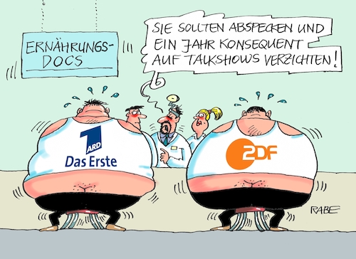 Cartoon: Talkshowüberdruss (medium) by RABE tagged ard,zdf,talk,talkshows,tv,maischberger,illner,plaßberg,rabe,ralf,böhme,cartoon,karikatur,pressezeichnung,farbcartoon,tagescartoon,fett,ernährung,ernährungsdocs,abspecken,verzicht,ard,zdf,talk,talkshows,tv,maischberger,illner,plaßberg,rabe,ralf,böhme,cartoon,karikatur,pressezeichnung,farbcartoon,tagescartoon,fett,ernährung,ernährungsdocs,abspecken,verzicht