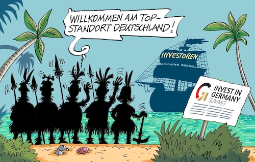 Cartoon: Top Standort (medium) by RABE tagged merz,kanzler,koalition,union,spd,klingbeil,cartoon,karikatur,pressezeichnung,farbcartoon,tagescartoon,db,bahn,frühling,frühjahr,frühjahrsputz,ice,zug,blumenkasten,blumenkästen,esc,songcontest,lockmittel,investoren,investorentreffen,berlin,gipfel,investitionsgipfel,lockstoff,insel,kolumbus,schiff,entdeckung,merz,kanzler,koalition,union,spd,klingbeil,cartoon,karikatur,pressezeichnung,farbcartoon,tagescartoon,db,bahn,frühling,frühjahr,frühjahrsputz,ice,zug,blumenkasten,blumenkästen,esc,songcontest,lockmittel,investoren,investorentreffen,berlin,gipfel,investitionsgipfel,lockstoff,insel,kolumbus,schiff,entdeckung
