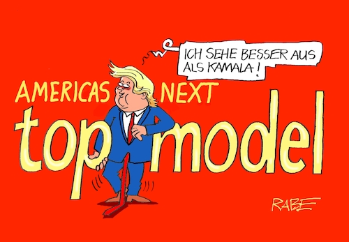 Cartoon: Topmodel (medium) by RABE tagged trump,biden,usa,vorwahlen,präsidentschaftswahl,rabe,ralf,böhme,cartoon,karikatur,pressezeichnung,farbcartoon,tagescartoon,hai,haifisch,floss,floß,nato,untergang,bedrohung,kamala,harris,vizepräsidentin,topmodel,model,tv,heidi,klump,trump,biden,usa,vorwahlen,präsidentschaftswahl,rabe,ralf,böhme,cartoon,karikatur,pressezeichnung,farbcartoon,tagescartoon,hai,haifisch,floss,floß,nato,untergang,bedrohung,kamala,harris,vizepräsidentin,topmodel,model,tv,heidi,klump