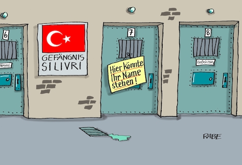 Cartoon: Türkischer Knast (medium) by RABE tagged türkei,erdogan,ankara,gefängnisse,menschenrechte,diktator,rabe,ralf,böhme,cartoon,karikatur,pressezeichnung,farbcartoon,tagescartoon,gitterstäbe,journalisten,pressefreiheit,urlauber,kurden,syrer,türkei,erdogan,ankara,gefängnisse,menschenrechte,diktator,rabe,ralf,böhme,cartoon,karikatur,pressezeichnung,farbcartoon,tagescartoon,gitterstäbe,journalisten,pressefreiheit,urlauber,kurden,syrer