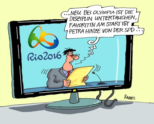 Cartoon: Untertaucher (medium) by RABE tagged rio,sommerspiele,olympia,plympiade,finanzen,finanzlöcher,pleite,finanzminister,rabe,ralf,böhme,cartoon,karikatur,pressezeichnung,farbcartoon,tagescartoon,ringe,brasielien,tauchen,wasser,untertauchen,disziplin,sportart,petra,hinze,spd,fake,sport,sportler,doping,leichtathletik,rio,sommerspiele,olympia,plympiade,finanzen,finanzlöcher,pleite,finanzminister,rabe,ralf,böhme,cartoon,karikatur,pressezeichnung,farbcartoon,tagescartoon,ringe,brasielien,tauchen,wasser,untertauchen,disziplin,sportart,petra,hinze,spd,fake,sport,sportler,doping,leichtathletik