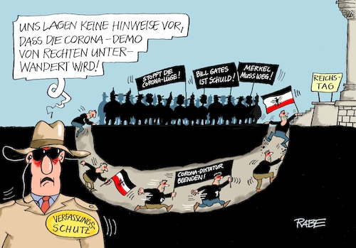 Cartoon: Unterwanderung (medium) by RABE tagged virus,corona,pandemie,coronakrise,rabe,ralf,böhme,cartoon,karikatur,pressezeichnung,farbcartoon,tagescartoon,viren,virenschutz,mundschutz,desinfektion,föderal,föderalismus,ländersache,verfassungsschutz,beobachtung,unterwanderung,rechte,reichsbürger,neonazis,demonstartionsverbot,berlin,senat,pfefferspray,absperrungen,bannmeile,reichstagsgebäude,regierungssitz,merkel,bill,gates,reichsbürgerflagge,virus,corona,pandemie,coronakrise,rabe,ralf,böhme,cartoon,karikatur,pressezeichnung,farbcartoon,tagescartoon,viren,virenschutz,mundschutz,desinfektion,föderal,föderalismus,ländersache,verfassungsschutz,beobachtung,unterwanderung,rechte,reichsbürger,neonazis,demonstartionsverbot,berlin,senat,pfefferspray,absperrungen,bannmeile,reichstagsgebäude,regierungssitz,merkel,bill,gates,reichsbürgerflagge