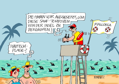 Cartoon: Urlaubsfreuden (medium) by RABE tagged virus,corona,pandemie,coronakrise,rabe,ralf,böhme,cartoon,karikatur,pressezeichnung,farbcartoon,tagescartoon,viren,virenschutz,mundschutz,desinfektion,föderal,föderalismus,ländersache,malle,mallorca,sauftouristen,touristen,bierstraße,abfeiern,lockerungen,alkohol,strand,hai,haifisch,abscgreckung,insel,spanien,rettungsschwimmer,baywatch,virus,corona,pandemie,coronakrise,rabe,ralf,böhme,cartoon,karikatur,pressezeichnung,farbcartoon,tagescartoon,viren,virenschutz,mundschutz,desinfektion,föderal,föderalismus,ländersache,malle,mallorca,sauftouristen,touristen,bierstraße,abfeiern,lockerungen,alkohol,strand,hai,haifisch,abscgreckung,insel,spanien,rettungsschwimmer,baywatch