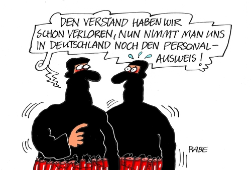 Cartoon: Verlorenes (medium) by RABE tagged islam,islamisten,terroristen,sprengstoffgürtel,gewaltbereit,innenminister,personalausweis,grenze,abnahme,ausreise,einreiseverstand,moslem,rabe,ralf,böhme,cartoon,karikatur,pressezeichnung,farbcartoon,tagescartoon,pegida,dresden,paris,attentat,charlie,hebdo,redaktion,islam,islamisten,terroristen,sprengstoffgürtel,gewaltbereit,innenminister,personalausweis,grenze,abnahme,ausreise,einreiseverstand,moslem,rabe,ralf,böhme,cartoon,karikatur,pressezeichnung,farbcartoon,tagescartoon,pegida,dresden,paris,attentat,charlie,hebdo,redaktion