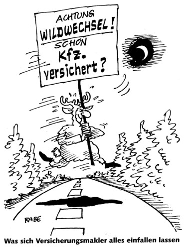 Cartoon: Versicherungsmakler (medium) by RABE tagged versicherung,ergo,ergodirekt,versicherungsschutz,vertrag,vertragsabschluß,versicherungsvertrag,beiträge,versicherungsvertreter,wildwechsel,straße,straßenverkehr,herbst,hirsch,wildschwein,fuch,hase,reh,kostüm,kostümierung,werbeschild,kfz,kfzversicherung,kraftfahrzeugversicherung,personenschaden,blechschaden,kasko,vollkasko,adac,versicherung,ergo,ergodirekt,versicherungsschutz,vertrag,vertragsabschluß,versicherungsvertrag,beiträge,versicherungsvertreter,wildwechsel,straße,straßenverkehr,herbst,hirsch,wildschwein,fuch,hase,reh,kostüm,kostümierung,werbeschild,kfz,kfzversicherung,kraftfahrzeugversicherung,personenschaden,blechschaden,kasko,vollkasko,adac