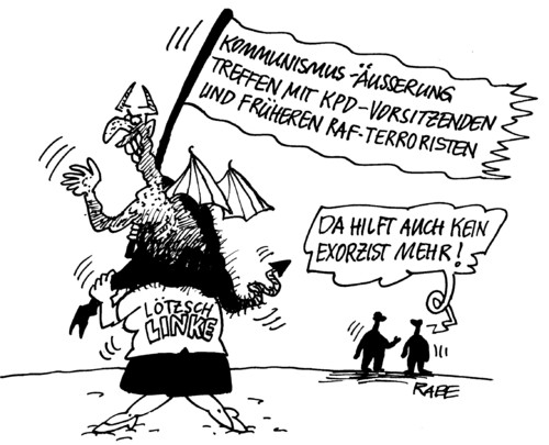 Cartoon: Vom Teufel geritten (medium) by RABE tagged euro,lötzsch,gesine,sed,pds,sozialismus,kommunisten,linke,terroristen,raf,kpd,exorzisten,teufel,satan,linke,kommunisten,pds,sed,euro,kpd,gesine,lötzsch,stasi,unrechtsstaat,raf,teufel,satan,exorzist,exorzismus