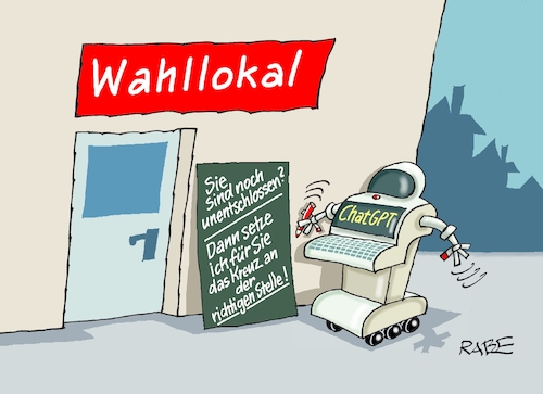 Cartoon: Wahlhelfer (medium) by RABE tagged faeser,innenministerin,hessen,landtagswahl,rabe,ralf,böhme,cartoon,karikatur,pressezeichnung,farbcartoon,tagescartoon,wahlkampf,schlauchboot,umfragetief,söder,aiwanger,csu,bayern,ki,chatgpt,it,roboter,kreuz,wahllokal,stimmzettel,faeser,innenministerin,hessen,landtagswahl,rabe,ralf,böhme,cartoon,karikatur,pressezeichnung,farbcartoon,tagescartoon,wahlkampf,schlauchboot,umfragetief,söder,aiwanger,csu,bayern,ki,chatgpt,it,roboter,kreuz,wahllokal,stimmzettel