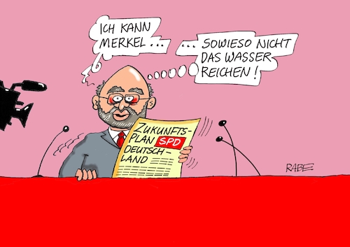 Cartoon: Wahlprogram (medium) by RABE tagged martin,schulz,spd,wahlkampf,bundestagswahl,beamte,rentenkasse,rabe,ralf,böhme,cartoon,karikatur,pressezeichnung,farbcartoon,tagescartoon,rentner,nahles,gleichberechtigung,sozial,gerechtigkeit,zukunftsplan,pressekonferenz,modern,deutschland,umfragewerte,martin,schulz,spd,wahlkampf,bundestagswahl,beamte,rentenkasse,rabe,ralf,böhme,cartoon,karikatur,pressezeichnung,farbcartoon,tagescartoon,rentner,nahles,gleichberechtigung,sozial,gerechtigkeit,zukunftsplan,pressekonferenz,modern,deutschland,umfragewerte