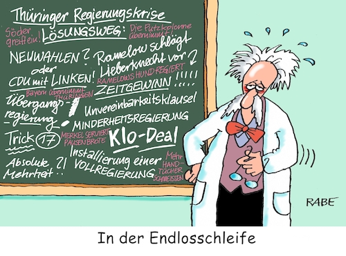 Cartoon: Warteschleife (medium) by RABE tagged cdu,landtagswahlen,thüringen,erfurt,wahldebakel,akk,rücktritt,kanzlerkandidatur,rabe,ralf,böhme,cartoon,karikatur,pressezeichnung,farbcartoon,tagescartoon,rettung,bord,parteimitglieder,rettungsringe,albert,einstein,lösungswege,relativitätstheorie,vollregierung,lieberknecht,ministerpräsidentenwahl,endlosschleife,cdu,landtagswahlen,thüringen,erfurt,wahldebakel,akk,rücktritt,kanzlerkandidatur,rabe,ralf,böhme,cartoon,karikatur,pressezeichnung,farbcartoon,tagescartoon,rettung,bord,parteimitglieder,rettungsringe,albert,einstein,lösungswege,relativitätstheorie,vollregierung,lieberknecht,ministerpräsidentenwahl,endlosschleife