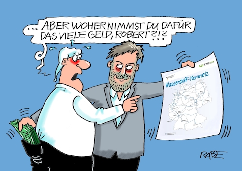 Cartoon: Wasserstoff Kernnetz (medium) by RABE tagged ampel,ampelregierung,rot,grün,gelb,fdp,spd,grüne,rabe,ralf,böhme,cartoon,karikatur,pressezeichnung,farbcartoon,tagescartoon,inflation,einkommen,rente,rentenpaket,bruch,streit,neuwahlen,wasserstoff,habeck,kernnetz,wasserstoffkernnetz,michel,finanzierung,kosten,brieftasche,geldscheine,ampel,ampelregierung,rot,grün,gelb,fdp,spd,grüne,rabe,ralf,böhme,cartoon,karikatur,pressezeichnung,farbcartoon,tagescartoon,inflation,einkommen,rente,rentenpaket,bruch,streit,neuwahlen,wasserstoff,habeck,kernnetz,wasserstoffkernnetz,michel,finanzierung,kosten,brieftasche,geldscheine