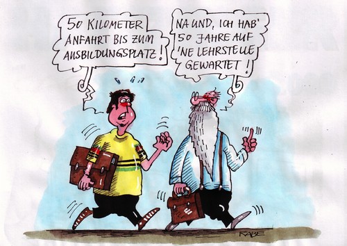 Cartoon: Weg zur Lehrstelle (medium) by RABE tagged ausbildung,job,lehrstelle,euro,rentner,schüler,senior,ausbildungsplatz,schule,kultusministerium,bildungswesen,jobsuche,geld,aktentasche,mann,junge,anfahrt,kilometer,warten,arbeitsagentur,sozialamt,ausbildung,job,lehrstelle,euro,rentner,schüler,senioren,alter,genertionen,alt,opa,bildungswesen,jobsuche,aktentasche,geld,kultusministerium,schule,kilometer,anfahrt,mann,warten,arbeitsagentur