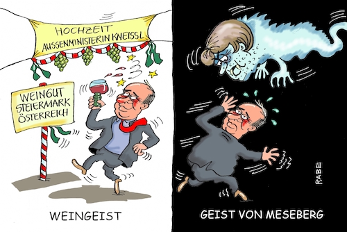 Cartoon: Weingeist trifft Meseberggeist (medium) by RABE tagged meseberg,schloß,geist,weingeist,treffen,merkel,putin,arbeitstreffen,rabe,ralf,böhme,cartoon,karikatur,pressezeichnung,farbcartoon,tagescartoon,steiermark,österreich,hochzeit,gneissl,hochzeitsgast,meseberg,schloß,geist,weingeist,treffen,merkel,putin,arbeitstreffen,rabe,ralf,böhme,cartoon,karikatur,pressezeichnung,farbcartoon,tagescartoon,steiermark,österreich,hochzeit,gneissl,hochzeitsgast