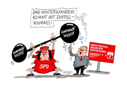 Cartoon: Winterwunderland SPD (medium) by RABE tagged ampel,ampelregierung,rot,grün,gelb,fdp,spd,grüne,rabe,ralf,böhme,cartoon,karikatur,pressezeichnung,farbcartoon,tagescartoon,inflation,einkommen,rente,rentenpaket,bruch,streit,neuwahlen,wahlkampf,wahlprogramm,wahlversprechen,bundesparteitag,kanzlerkandidat,hantel,gewicht,gewichtheber,wumms,doppelwumms,winter,winterwunder,aufholjagd,ampel,ampelregierung,rot,grün,gelb,fdp,spd,grüne,rabe,ralf,böhme,cartoon,karikatur,pressezeichnung,farbcartoon,tagescartoon,inflation,einkommen,rente,rentenpaket,bruch,streit,neuwahlen,wahlkampf,wahlprogramm,wahlversprechen,bundesparteitag,kanzlerkandidat,hantel,gewicht,gewichtheber,wumms,doppelwumms,winter,winterwunder,aufholjagd