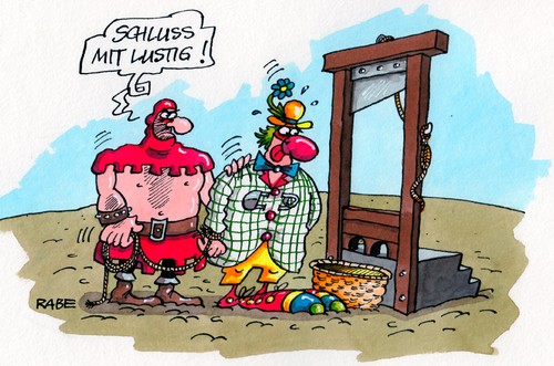 Cartoon: Zum Henker (medium) by RABE tagged clown,henker,scharfrichter,fallbeil,schafott,hinrichtung,hinrichtungsstätte,schuhe,clownschuhe,rabe,ralf,böhme,cartoon,karikatur,spassmacher,beil,lustig,schluss,pappnase,henkersmahlzeit,clown,henker,scharfrichter,fallbeil,schafott,hinrichtung,hinrichtungsstätte,schuhe,clownschuhe,rabe,ralf,böhme,cartoon,karikatur,spassmacher,beil,lustig,schluss,pappnase,henkersmahlzeit