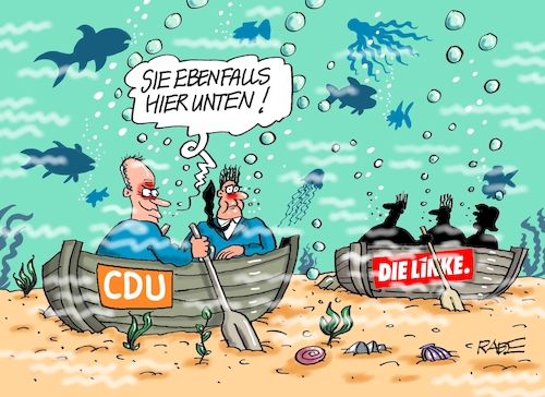 Cartoon: Zwanzigtausend Meilen unterm Mee (medium) by RABE tagged cdu,parteitag,hannover,friedrich,merz,csu,union,opposition,wirtschaft,wirtschaftswachstum,stagnation,inflation,apotheke,scholz,rettung,soforthilfe,tiefsee,meer,unterwasser,boot,untergang,ruderer,linke,wagenknecht,mohamed,ali,rücktritt,krise,cdu,parteitag,hannover,friedrich,merz,csu,union,opposition,wirtschaft,wirtschaftswachstum,stagnation,inflation,apotheke,scholz,rettung,soforthilfe,tiefsee,meer,unterwasser,boot,untergang,ruderer,linke,wagenknecht,mohamed,ali,rücktritt,krise