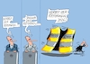 Cartoon: Gelbweste (small) by RABE tagged merz,kanzler,koalition,union,spd,klingbeil,cartoon,karikatur,pressezeichnung,farbcartoon,tagescartoon,db,bahn,frühling,frühjahr,frühjahrsputz,ice,zug,blumenkasten,blumenkästen,herbst,sommer,reform,lügner,gelbweste,weste,protest,streik