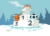 Cartoon: Siegerehrung (small) by RABE tagged kälte,winter,frost,eis,schnee,wetter,wetterbericht,eisglätte,dauerfrost,cartoon,karikatur,rabe,ralf,böhme,tageszeichnung,farbcartoon,pressezeichnung,feuerwehr,kind,eisen,metall,zunge,klima,klimakleber,wintersport,olympia,olympiade,winterspiele,siegerehrung,podest,siegerpodest,treppchen,fußball,karneval,fasching