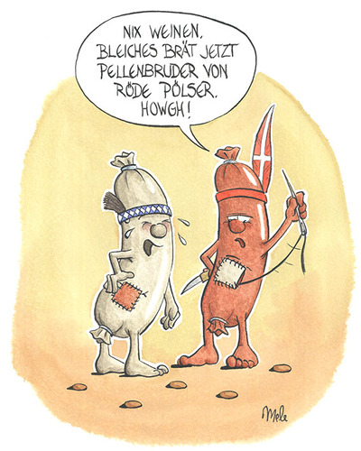 Cartoon: Dänen lügen nicht ... (medium) by mele tagged pölser,weisswurst,wurst,dänen,winnetou