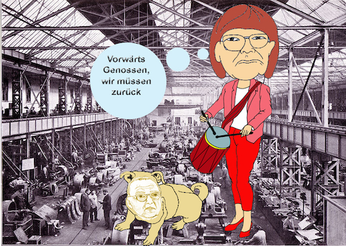 Cartoon: Eskens Metamorphose (medium) by menschenskindergarten tagged spd,parteivorsitz,groko,esken,borjans