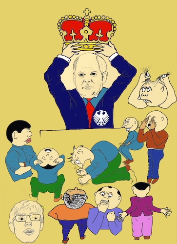 Cartoon: Scholz Selbstkrönung (medium) by menschenskindergarten tagged groko,spd,scholz,kanzlerkandidat,finanzminister