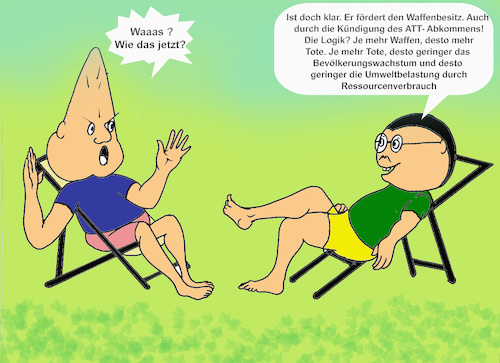 Cartoon: Waffengewalt gegen Klimawandel (medium) by menschenskindergarten tagged trump,klimawandel,co2,steuer,überbevölkerung,bevölkerungswachstum