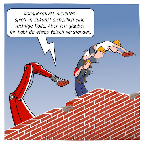 Cartoon: Arbeitsanforderungen der Zukunft (medium) by Cloud Science tagged arbeit,anforderungen,kollaboration,kopie,nachmachen,kopieren,abgucken,clonen,zusammenarbeit,roboter,robotik,industrie40,automatisierung,arbeitswelt,bauarbeiter,mauer,maurer,mauern,digital,digitalisierung,technologie,tech,it,wirtschaft,kuka,roboterarm,industrieroboter,produktivitaet,effizienz,produktion,logistik,business,job,jobs,innovation,wandel,change,transformation,disruption,technik,automatisch,team,teamwork,industry,arbeit,anforderungen,kollaboration,kopie,nachmachen,kopieren,abgucken,clonen,zusammenarbeit,roboter,robotik,industrie40,automatisierung,arbeitswelt,bauarbeiter,mauer,maurer,mauern,digital,digitalisierung,technologie,tech,it,wirtschaft,kuka,roboterarm,industrieroboter,produktivitaet,effizienz,produktion,logistik,business,job,jobs,innovation,wandel,change,transformation,disruption,technik,automatisch,team,teamwork,industry