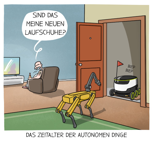 Cartoon: Autonome Dinge (medium) by Cloud Science tagged autonome,dinge,lieferroboter,roboter,lieferung,faulheit,bequemlichkeit,liefern,zukunft,automatisierung,autonom,bestellung,shopping,technologie,technik,assistent,digitalisierung,ki,künstliche,intelligenz,spot,boston,dynamics,autonome,dinge,lieferroboter,roboter,lieferung,faulheit,bequemlichkeit,liefern,zukunft,automatisierung,autonom,bestellung,shopping,technologie,technik,assistent,digitalisierung,ki,künstliche,intelligenz,spot,boston,dynamics