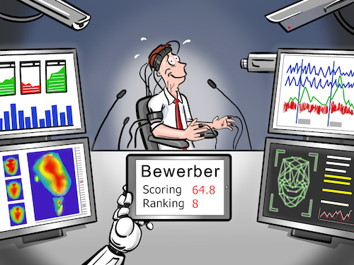 Cartoon: Bewerbungsgespräch (medium) by Cloud Science tagged bewerbung,bewerbungsgespraech,bewerber,vorstellungsgespraech,recruiting,hr,robo,roboter,bot,algorithmen,ranking,scoring,personalwesen,affective,computing,gefuehle,waermebild,analyse,monitoring,technik,technologie,tech,digitalisierung,digital,zukunft,trend,cartoon,illustration,ueberwachung,chatbot,it,computer,luegendetector,luegen,vertrauen,mensch,maschine,1984,big,data,ki,kuenstliche,intelligenz,job,karriere,arbeit,arbeitsmarkt,machine,learning,sensing,emotion,bewerbung,bewerbungsgespraech,bewerber,vorstellungsgespraech,recruiting,hr,robo,roboter,bot,algorithmen,ranking,scoring,personalwesen,affective,computing,gefuehle,waermebild,analyse,monitoring,technik,technologie,tech,digitalisierung,digital,zukunft,trend,cartoon,illustration,ueberwachung,chatbot,it,computer,luegendetector,luegen,vertrauen,mensch,maschine,1984,big,data,ki,kuenstliche,intelligenz,job,karriere,arbeit,arbeitsmarkt,machine,learning,sensing,emotion