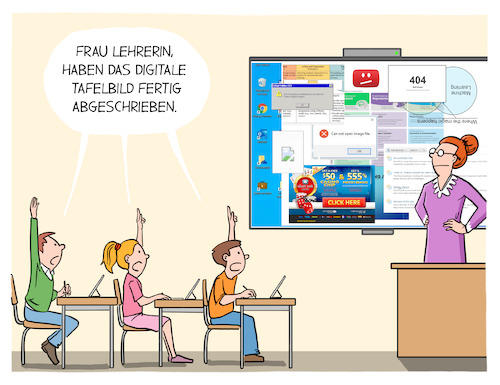 Cartoon: Digitalisierung Schule (medium) by Cloud Science tagged schule,schulanfang,bildung,schulstart,technik,technologie,unterricht,lernen,digitalität,smartboard,tafel,tafelbild,lehrer,schüler,medienkompetenz,didaktik,klassenraum,abschreiben,frontalunterricht,kinder,schule,schulanfang,bildung,schulstart,technik,technologie,unterricht,lernen,digitalität,smartboard,tafel,tafelbild,lehrer,schüler,medienkompetenz,didaktik,klassenraum,abschreiben,frontalunterricht,kinder