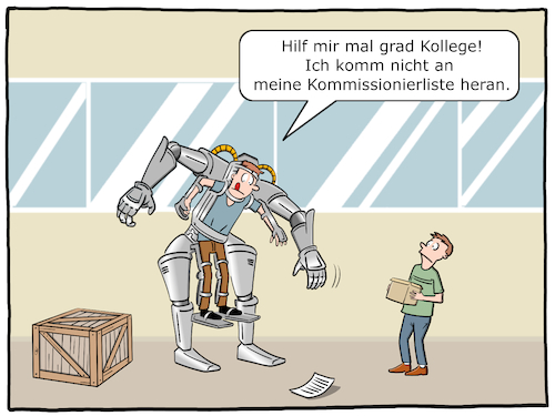 Cartoon: Exoskelett (medium) by Cloud Science tagged exoskelett,pneumatik,heben,tragen,traglast,staerke,kraft,mechanik,optimieren,optimierung,arbeiter,fabrik,zukunft,roboter,robotik,industrie,cyborg,mechanisch,verbessern,kommissionieren,kommissionierung,innivation,digitalisierung,digital,cartoon,moeller,wirtschaft,produktivitaet,mitarbeiter,kollege,kooperation,zusammenarbeit,exoskelett,pneumatik,heben,tragen,traglast,staerke,kraft,mechanik,optimieren,optimierung,arbeiter,fabrik,zukunft,roboter,robotik,industrie,cyborg,mechanisch,verbessern,kommissionieren,kommissionierung,innivation,digitalisierung,digital,cartoon,moeller,wirtschaft,produktivitaet,mitarbeiter,kollege,kooperation,zusammenarbeit